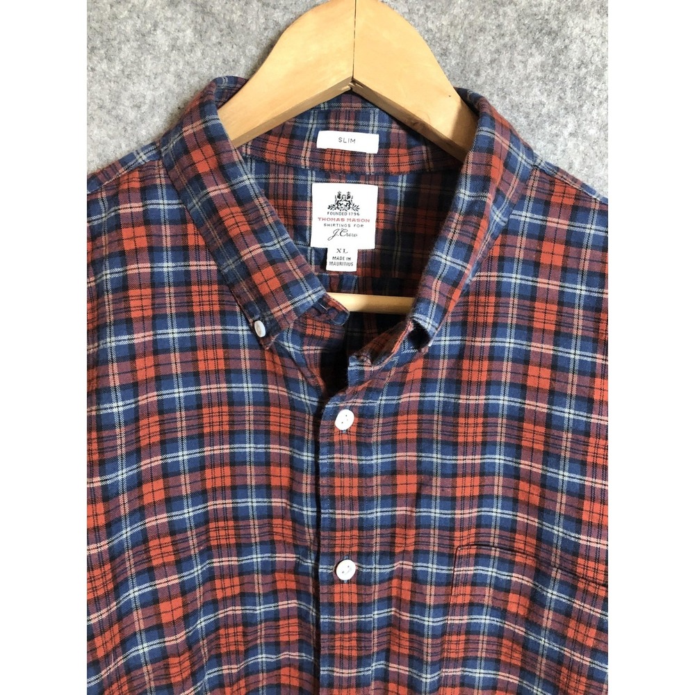 J.Crew Shirt Mens XL Blue Plaid Thomas Mason Flannel Button Down Slim Casual
